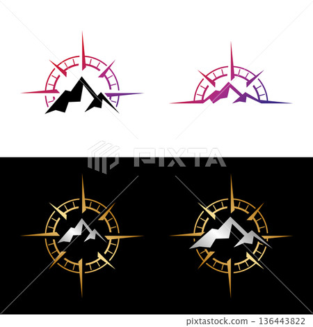 Set Mountain Compass Rose Icon Vector Logo Template 136443822