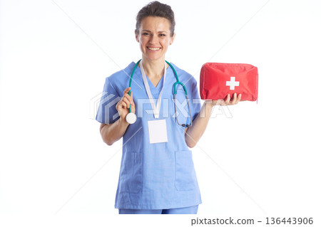 Healthcare Worker Holding Emergency Medical Kit Healthcare Worker Holding Emergency Medical Kit 136443906