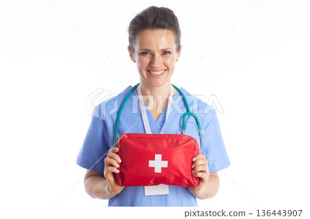 Female Doctor with First Aid Box and Smile Female Doctor with First Aid Box and Smile 136443907