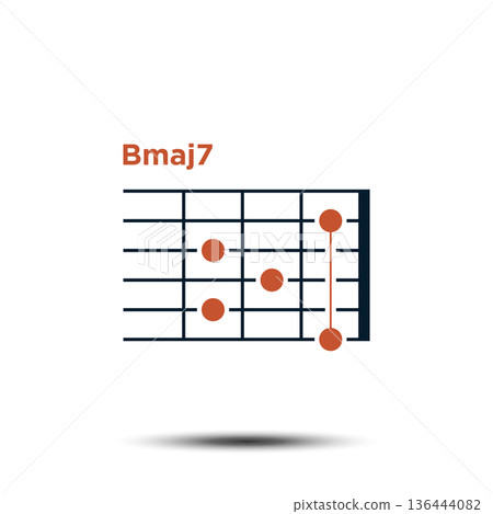 Bmaj7, Basic Guitar Chord Chart Icon Vector Template 136444082