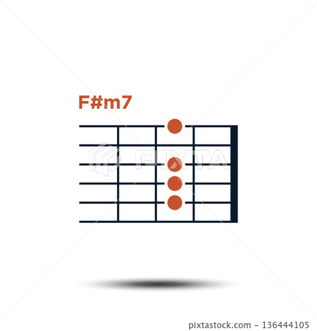 F#m7, Basic Guitar Chord Chart Icon Vector Template 136444105