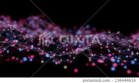 Abstract background features glowing particles and light waves on dark blue, illustrating technology concepts for digital design Abstract background features glowing particles and light waves on dark blue, illustrating technology concepts for digital design 136444614
