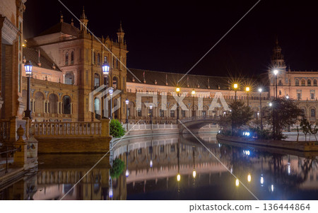 Plaza de Espana at Night in Seville, Spain 136444864