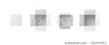 Set of white cardboard boxes, square, closed, open, and empty. 136445012