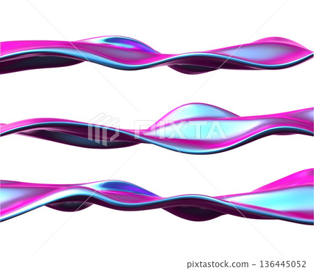 Holographic metal liquid wave pattern set 3D vector, realistic iridescent fluid metallic ribbon with reflection gradient Holographic metal liquid wave pattern set 3D vector, realistic iridescent fluid metallic ribbon with reflection gradient 136445052