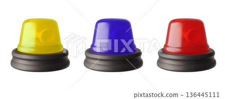 Emergency blue, yellow and red flashing light 3D vector icon, police, firefighter and ambulance siren, warning signal Emergency blue, yellow and red flashing light 3D vector icon, police, firefighter and ambulance siren, warning signal 136445111