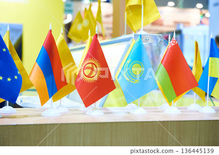 Flags of Eurasian at business exhibition 136445139
