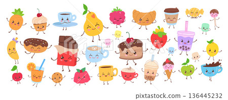 Cute food and drink character set 136445232