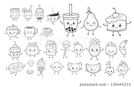 Cute food and drink coloring set 136445233