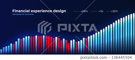 Sales Analytics Finance Growth Strategy Business Investment Information Financial Analysis Stats Graph Up, Stock Chart. AI Tech Trading Statistics Business Presentation Slides. Vector illustration 136445504