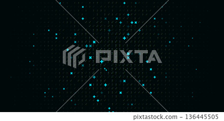 Medical healthcare research innovation background. Teal glowing crosses on dark data grid. For pharma reports, clinical decks, biotech sites, telemedicine apps. Med tech pattern. Vector illustration Medical healthcare research innovation background. Teal glowing crosses on dark data grid. For pharma reports, clinical decks, biotech sites, telemedicine apps. Med tech pattern. Vector illustration 136445505