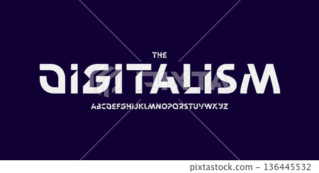 Beveled cutout alphabet, bold sharp geometric tech font for AI app logo, cyber sport headline, modern corporate display typographic design, innovate architectural interface typography. Vector typeset Beveled cutout alphabet, bold sharp geometric tech font for AI app logo, cyber sport headline, modern corporate display typographic design, innovate architectural interface typography. Vector typeset 136445532