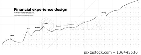 Financial Growth, Fintech Analytics, Rise Profit, Business Up Chart, Stock Candle, Development Invest, New Year Sale Plan, Company Benefit Money Visual Graphic for Presentation. Vector Illustration 136445536