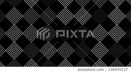 Abstract geometric square pattern background, seamless luxury black diamond with silver squares, wallpaper for web, packaging, branding. Square patterns for tech design. Vector illustration 136445537