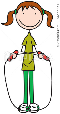 Cartoon girl with crossed arms skipping rope vector Cartoon girl with crossed arms skipping rope vector 136445834
