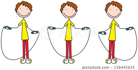 Boy swinging rope phases vector 136445835