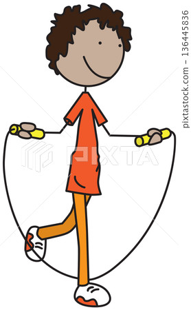 Cartoon boy skipping rope vector 136445836