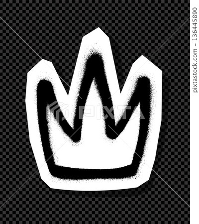 Graffiti-style black crown symbol on transparent checkered background sticker design. 136445890