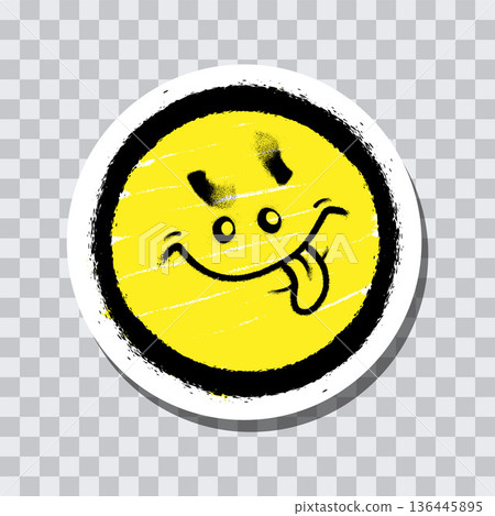 Graffiti emoticon. Smiling face painted spray paint on transparent background sticker. Vector illustration Graffiti emoticon. Smiling face painted spray paint on transparent background sticker. Vector illustration 136445895