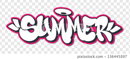 Summer in graffiti style text with halo on transparent background design. Summer in graffiti style text with halo on transparent background design. 136445897