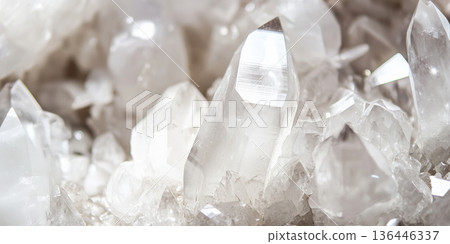 White quartz crystal stone background with translucent layers and high-gloss reflective surface. White quartz crystal stone background with translucent layers and high-gloss reflective surface. 136446337