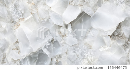 White quartz crystal stone background with translucent layers and high-gloss reflective surface. White quartz crystal stone background with translucent layers and high-gloss reflective surface. 136446473