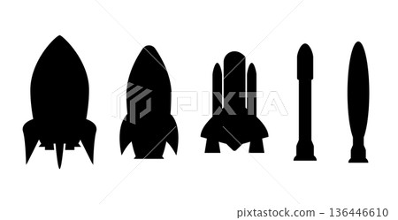 Rocket silhouette space black icon set. Spaceship simple launch rocket ship vector illustration 136446610