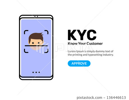 Smartphone KYC verification interface. Secure KYC technology safe user identification mobile Smartphone KYC verification interface. Secure KYC technology safe user identification mobile 136446613
