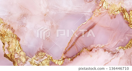 Shimmering rose quartz pink with golden veins, luxurious natural stone texture Shimmering rose quartz pink with golden veins, luxurious natural stone texture 136446710
