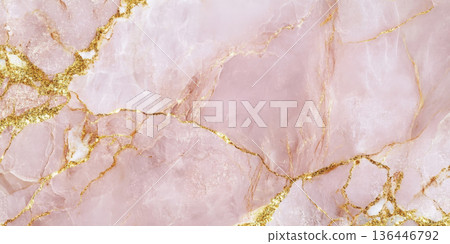 Shimmering rose quartz pink with golden veins, luxurious natural stone texture Shimmering rose quartz pink with golden veins, luxurious natural stone texture 136446792