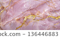 Shimmering rose quartz pink with golden veins, luxurious natural stone texture 136446883