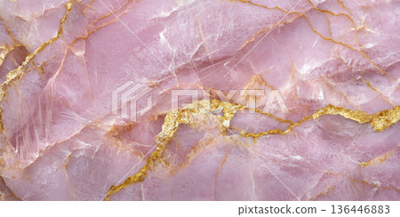 Shimmering rose quartz pink with golden veins, luxurious natural stone texture Shimmering rose quartz pink with golden veins, luxurious natural stone texture 136446883