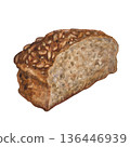 Whole grain bread. Watercolor illustration of a rustic round loaf. Warm neutral colors are perfect for food blogs, bakery websites, home design, and restaurants serving farm-to-table cuisine 136446939