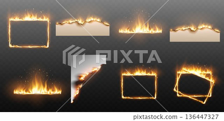 Burning fire frames and paper edges with realistic flames Burning fire frames and paper edges with realistic flames 136447327