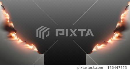 Burning paper edges creating frame with fire flames Burning paper edges creating frame with fire flames 136447353