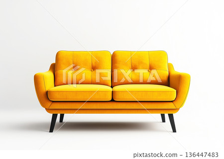 Modern yellow sofa design on a white background for stylish interior decor 136447483