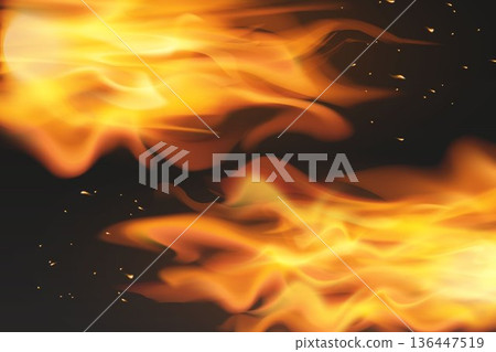 Fiery blaze burning with sparks and glowing flames 136447519