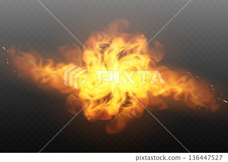 Bursting fire explosion with glowing energy and sparks Bursting fire explosion with glowing energy and sparks 136447527