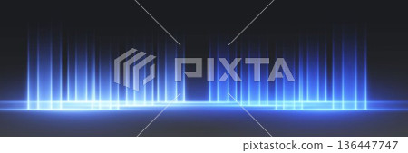 Blue light beams reflecting on dark background Blue light beams reflecting on dark background 136447747