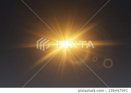 Golden lens flare effect light shining background 136447941