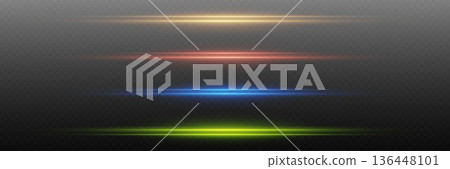 Colorful neon glowing horizontal light streaks effect 136448101