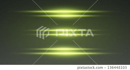 Glowing horizontal yellow green light streaks background 136448103