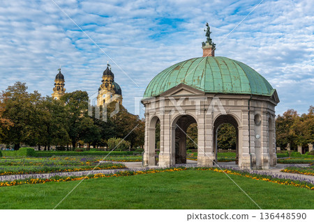 Autumn view of Hofgarten Park with Dianatempel in Munich, Germany Autumn view of Hofgarten Park with Dianatempel in Munich, Germany 136448590