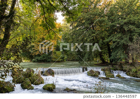 water of the isar in The English Garden, Munich, Germany. water of the isar in The English Garden, Munich, Germany. 136448597