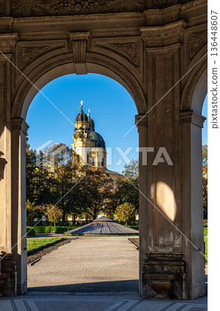 Autumn view of the Theatine Church of St. Cajetan in Munich, Germany Autumn view of the Theatine Church of St. Cajetan in Munich, Germany 136448607