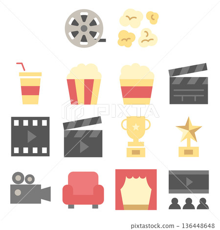 Movie Icon Set - Flat Color Movie Icon Set - Flat Color 136448648