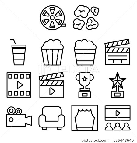 Movie Icon Set - Line Outline Movie Icon Set - Line Outline 136448649