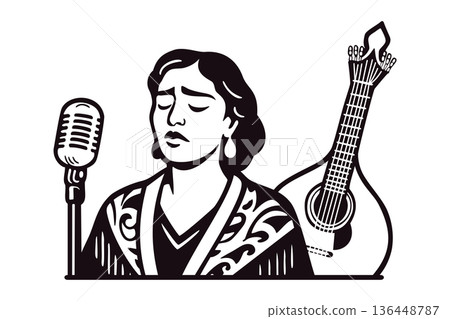 Fado Portuguese singer. Vector isolated illustration 136448787