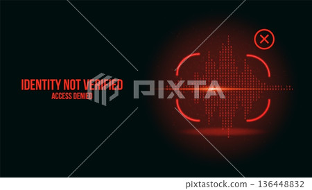 Futuristic Red Voice Biometric Interface Denied Access with Digital Sound Wave Futuristic Red Voice Biometric Interface Denied Access with Digital Sound Wave 136448832