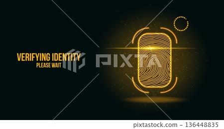 Futuristic Biometric Eye Scanner Interface with Yellow Glow and Digital Data Particles 136448835